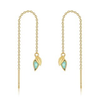 14K Gold Crystal Leaves Drop Earrings-1