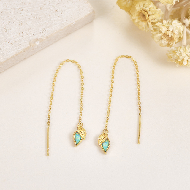 10K Gold Crystal Leaves Drop Earrings-3