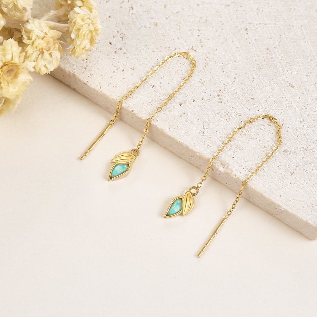 10K Gold Crystal Leaves Drop Earrings-4