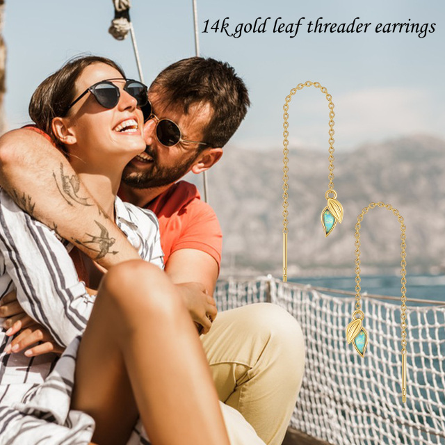 10K Gold Crystal Leaves Drop Earrings-6