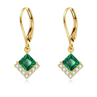 10K Gold Crystal Lever-back Earrings-19