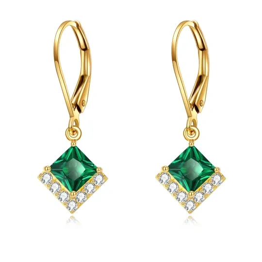 10K Gold Crystal Lever-back Earrings