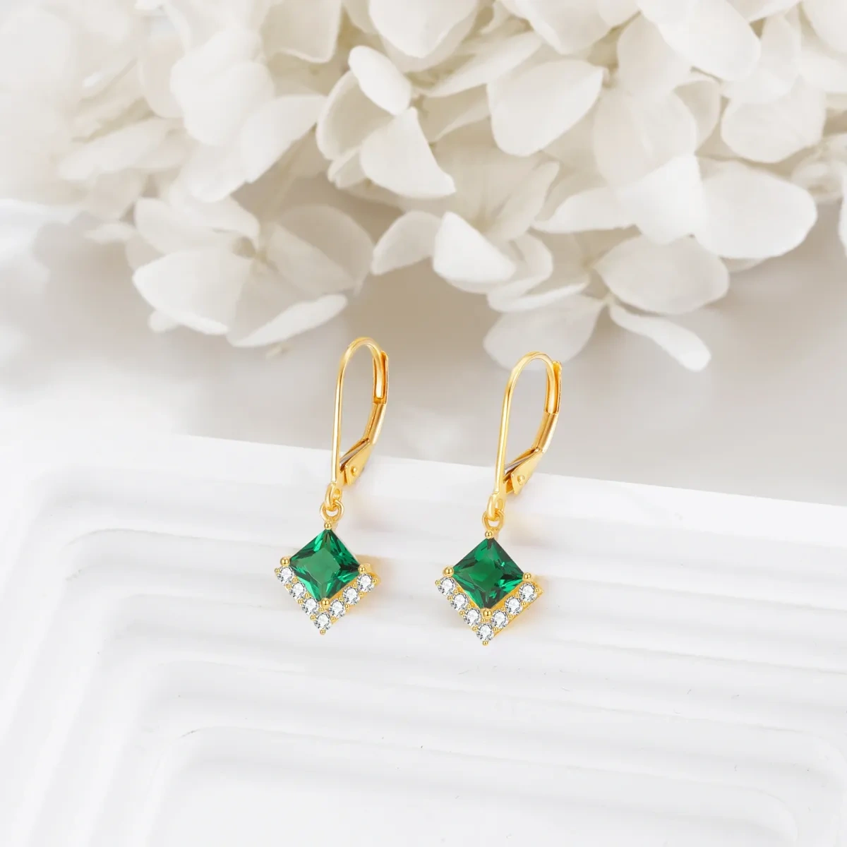 14K Gold Crystal Lever-back Earrings-4