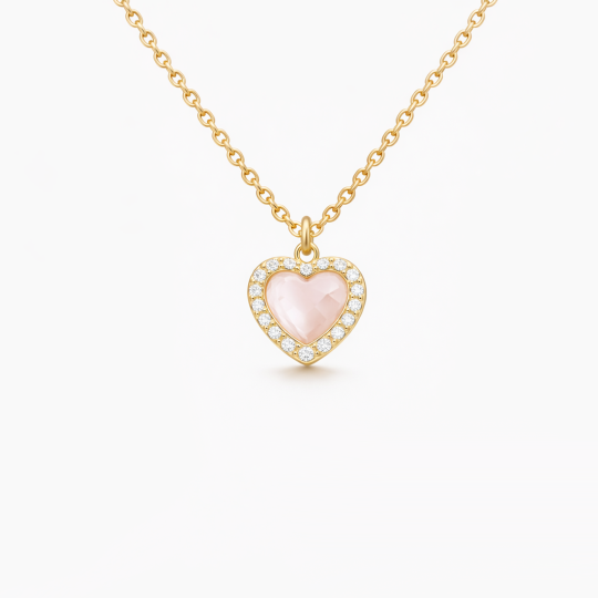 10K Gold Crystal & Moissanite Heart Pendant Necklace