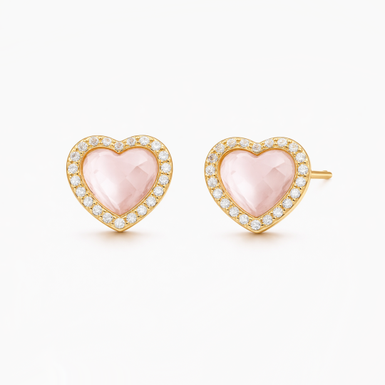 10K Gold Crystal & Moissanite Heart Stud Earrings