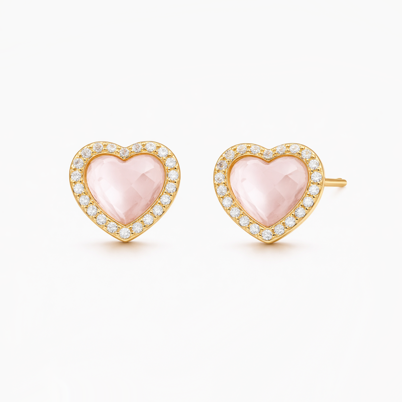 18K-Gold-Kristall- und Moissanit-Herz-Steckohrringe-1