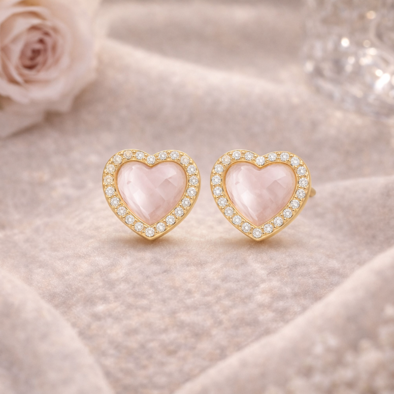 18K-Gold-Kristall- und Moissanit-Herz-Steckohrringe-3