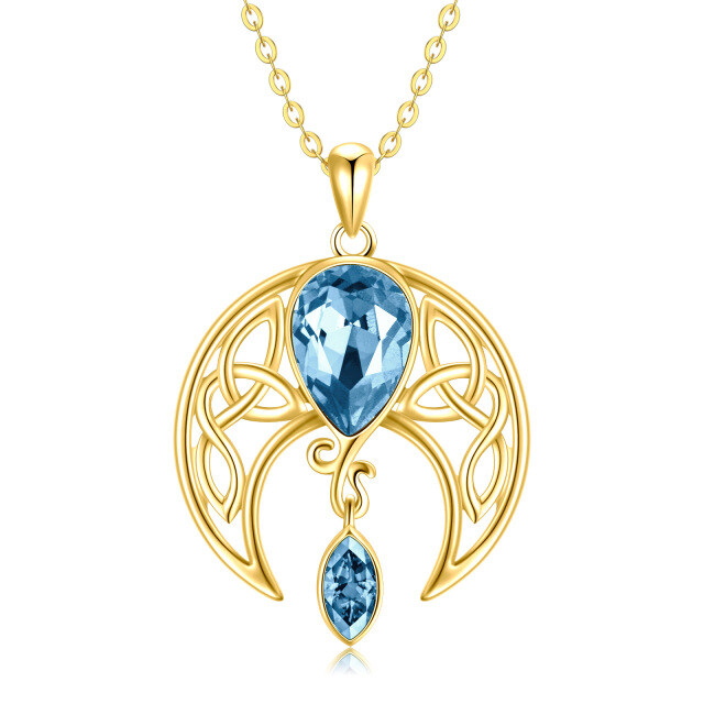 10K Gold Crystal Moon Pendant Necklace-1