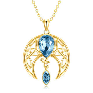 10K Gold Crystal Moon Pendant Necklace-5