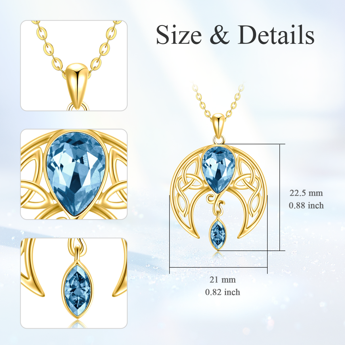 14K Gold Crystal Moon Pendant Necklace-3