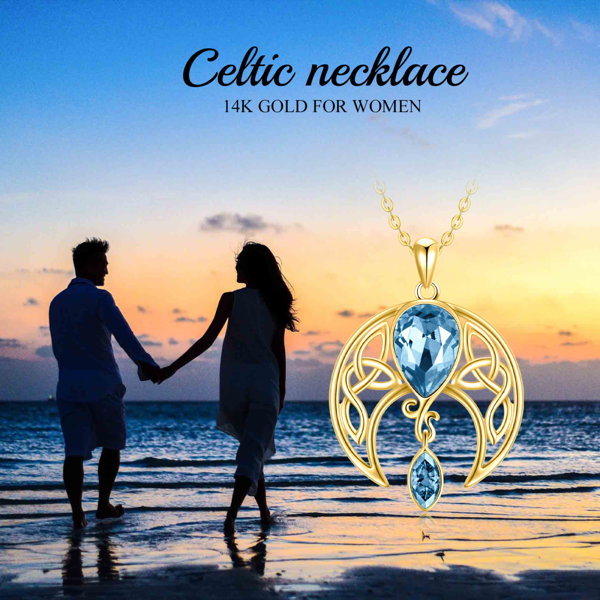 Collana con ciondolo a forma di luna in cristallo oro 14K-4