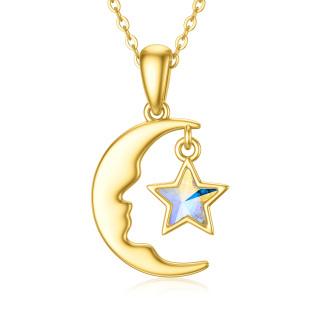 14K Gold Crystal Moon & Star Pendant Necklace-5