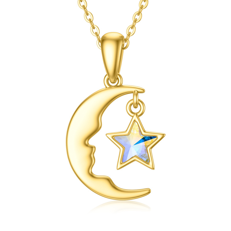 10K Gold Crystal Moon & Star Pendant Necklace-11