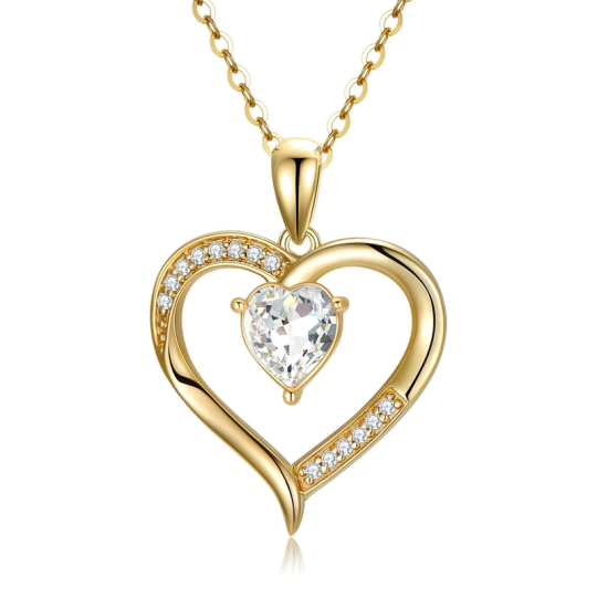 Collana con cuore in cristallo e pietra portafortuna personalizzata in oro 10K per donna