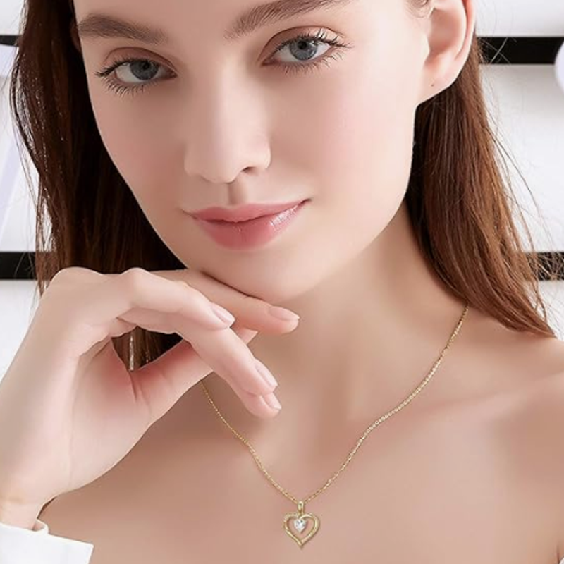 10K Gold Crystal Personalized Birthstone Heart Necklace for Women-2
