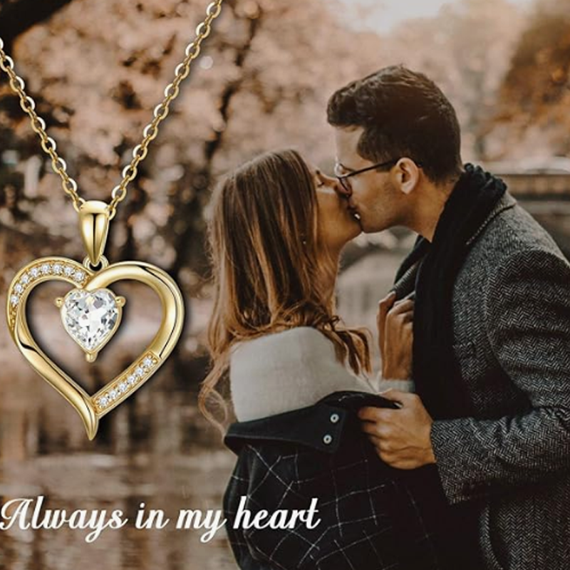 10K Gold Crystal Personalized Birthstone Heart Necklace for Women-6