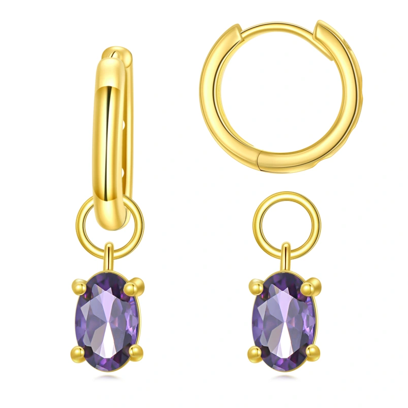 14K Gold Crystal Personalized Birthstone Oval Drop Earrings for Women-1