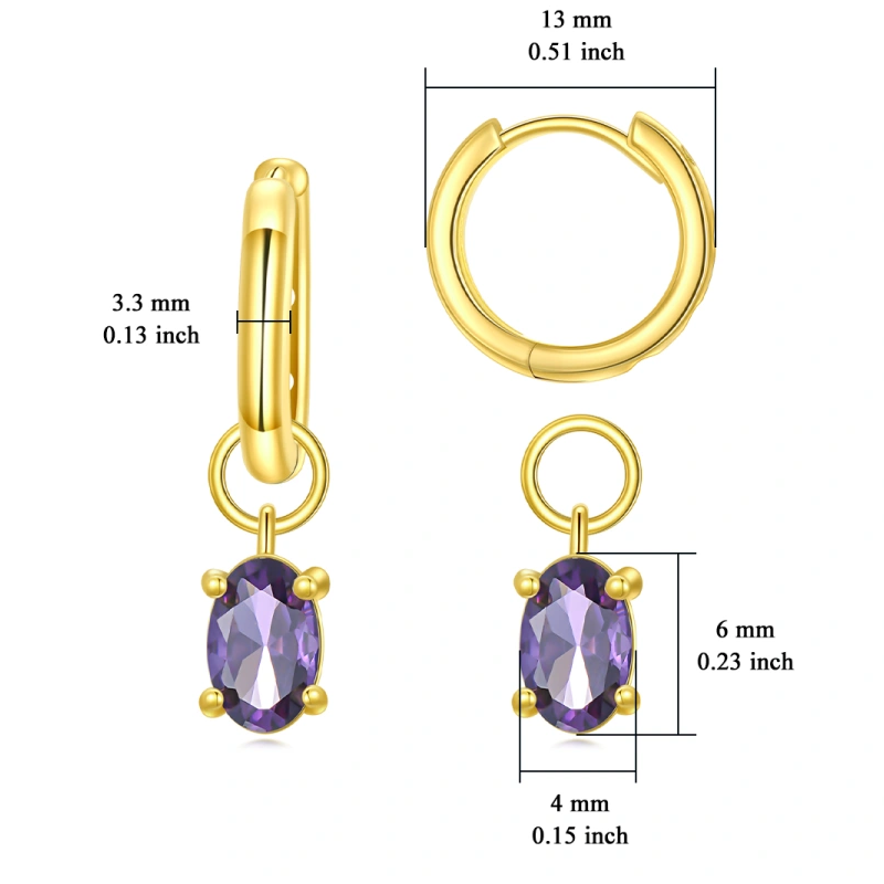 14K Gold Crystal Personalized Birthstone Oval Drop Earrings for Women-5