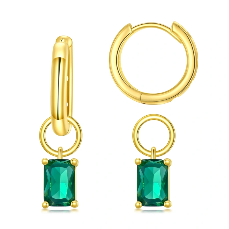 14K Gold Crystal Personalized Birthstone Square Drop Earrings for Women-1