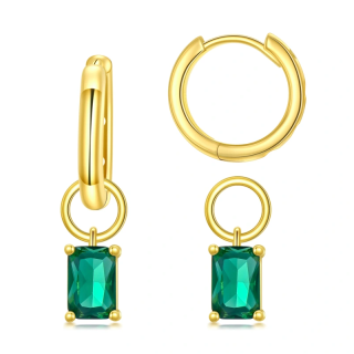 10K Gold Crystal Personalized Birthstone Square Drop Earrings for Women-16