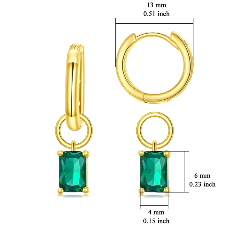10K Gold Crystal Personalized Birthstone Square Drop Earrings for Women-5