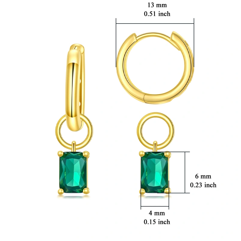 14K Gold Crystal Personalized Birthstone Square Drop Earrings for Women-5