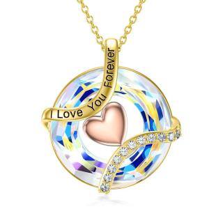 10K Gold Crystal Round Pendant Necklace-51