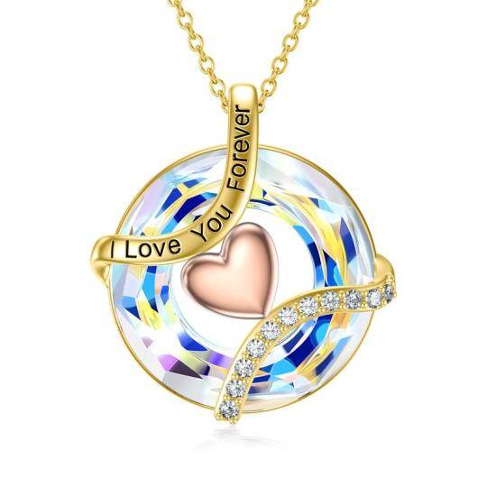 14K Gold Crystal Round Pendant Necklace