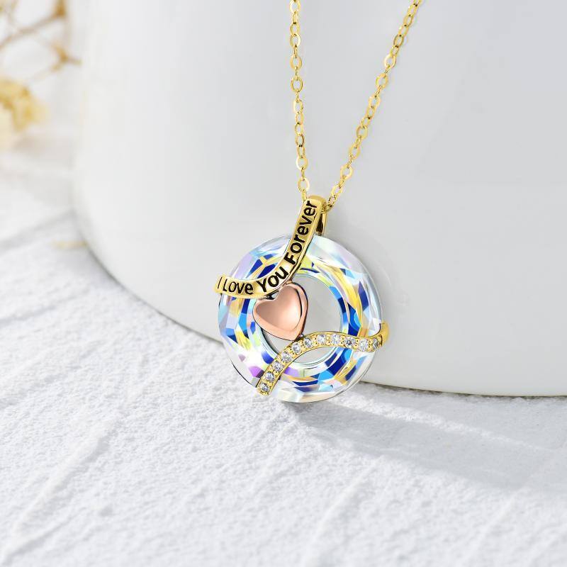 14K Gold Crystal Round Pendant Necklace-3