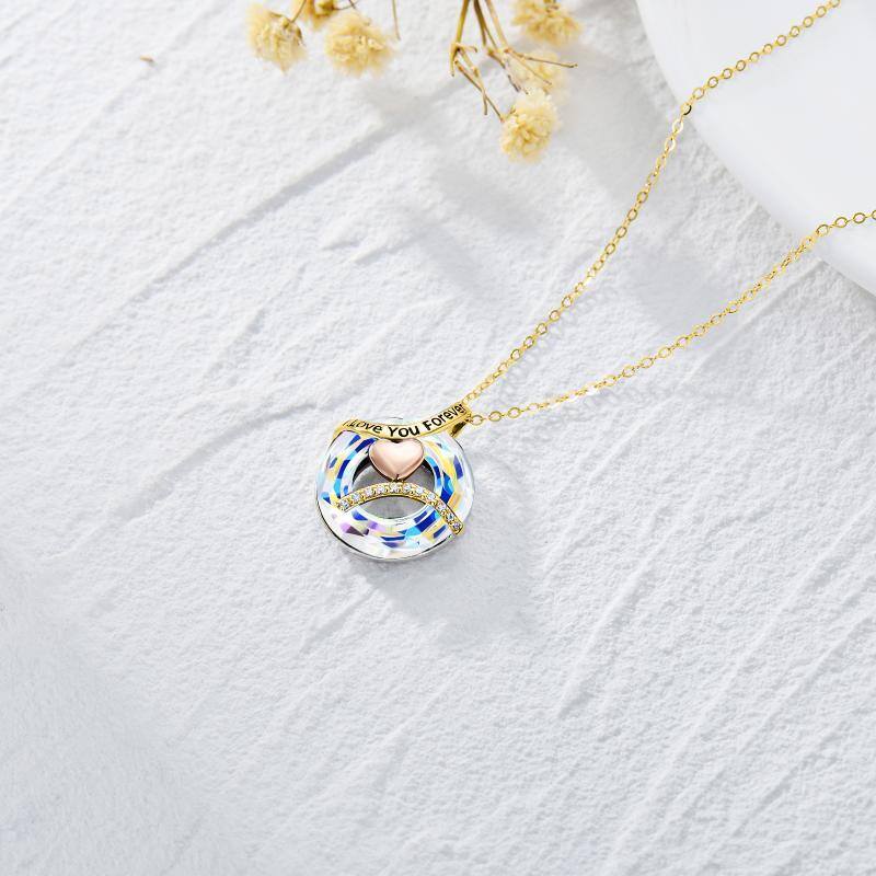 14K Gold Crystal Round Pendant Necklace-4