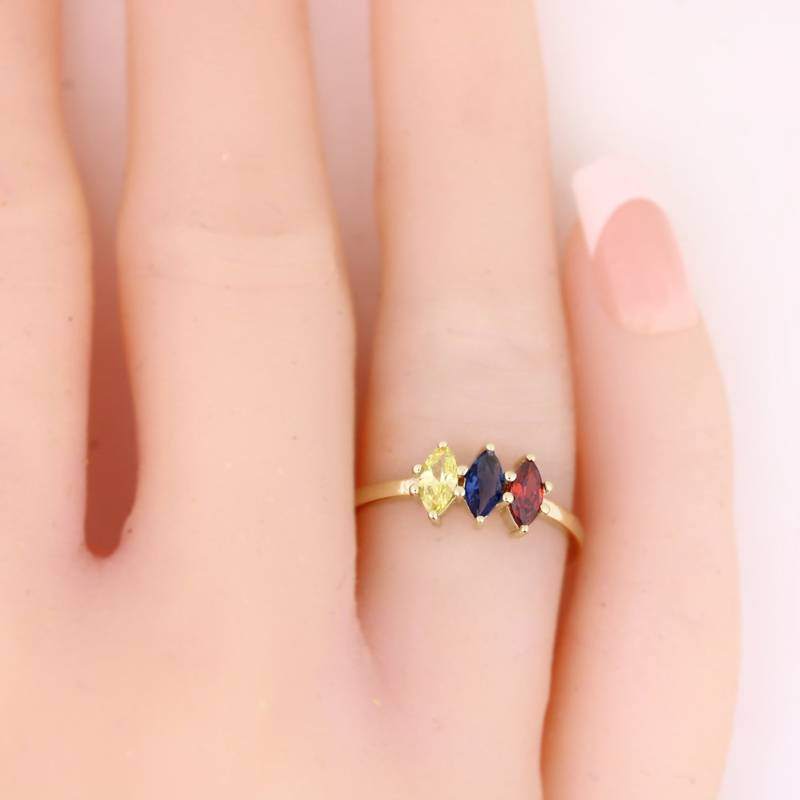 14K Gold Crystal Personalized Birthstone Square Ring for Women-2