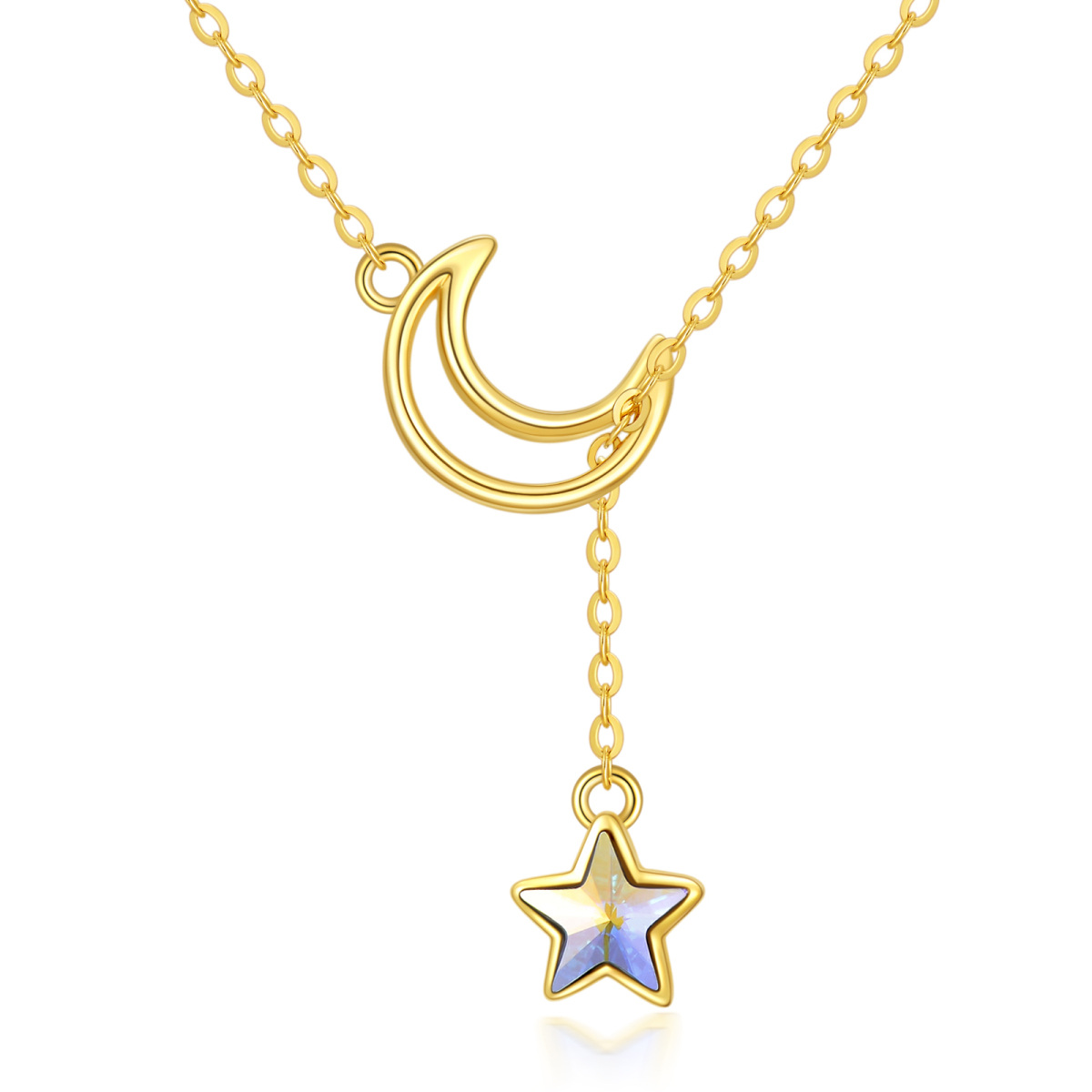 Colar em Y ajustável com estrela de cristal em ouro de 14K-1