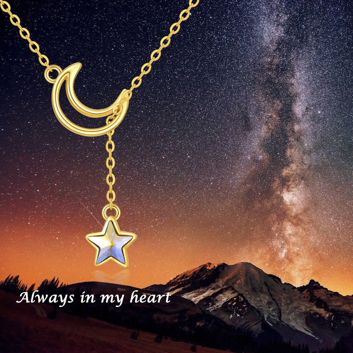 10K Gold Crystal Star Adjustable Y Necklace-3