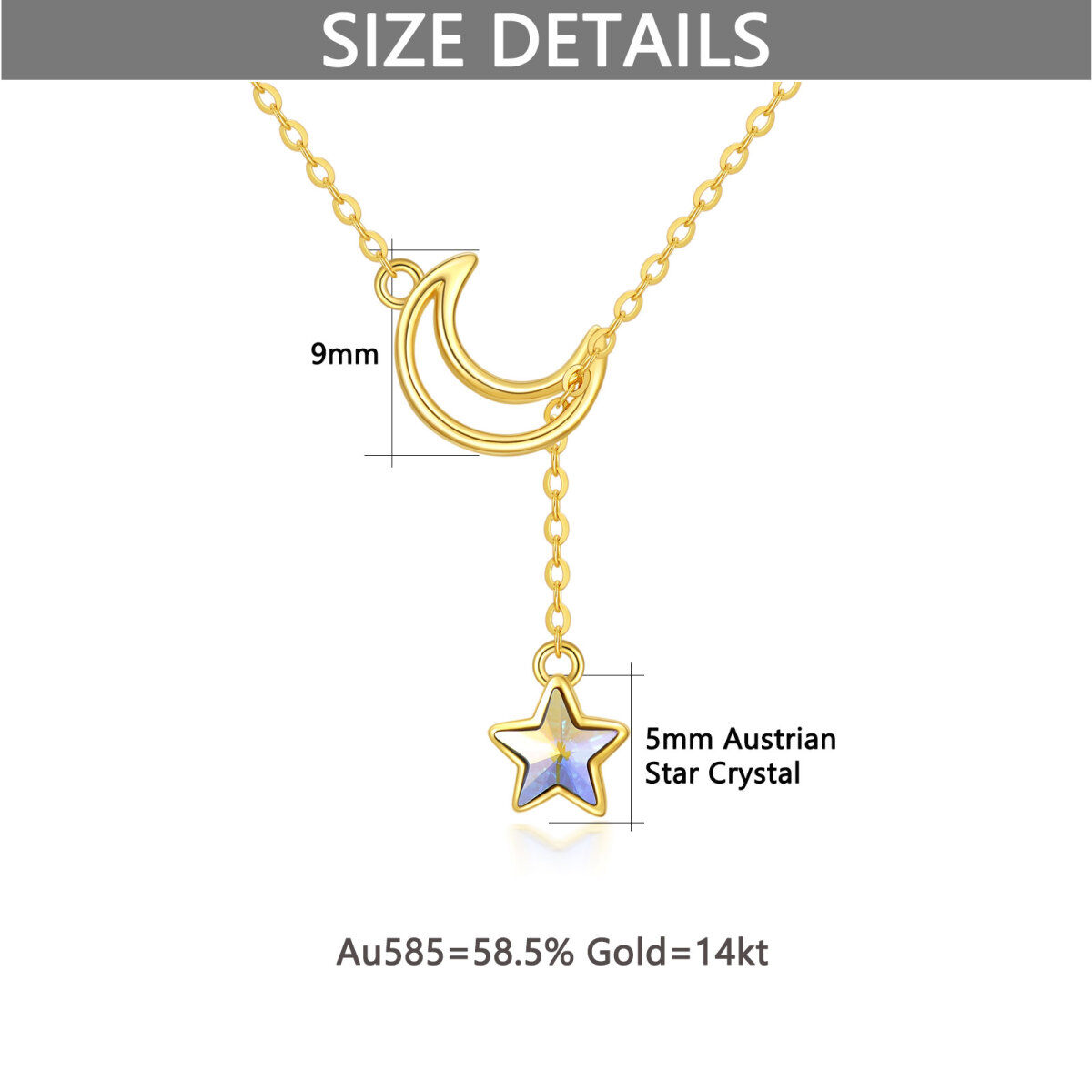 Colar em Y ajustável com estrela de cristal em ouro de 14K-6