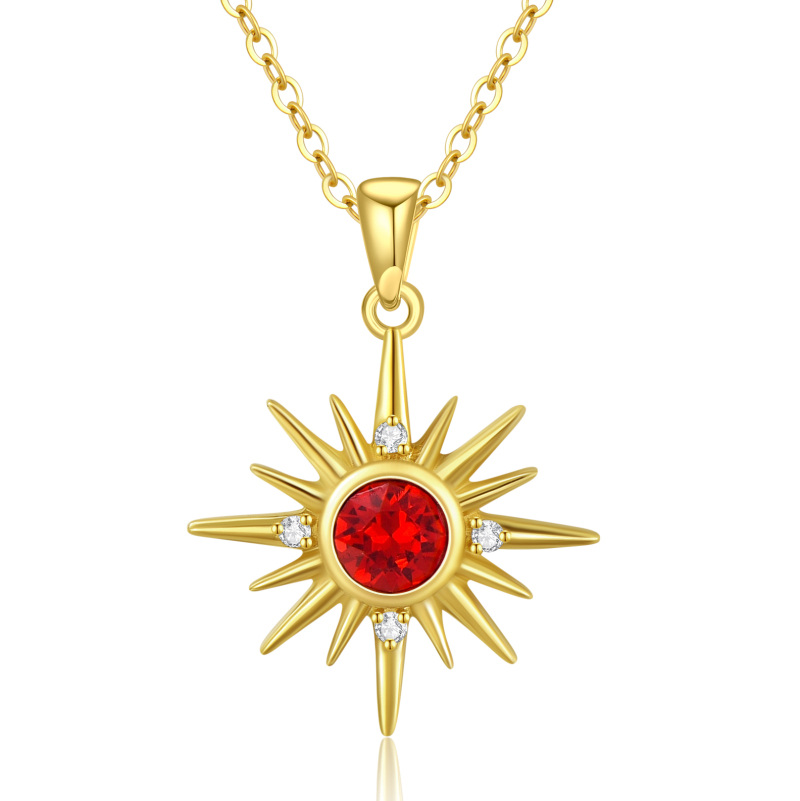 10K Gold Crystal Sun Charm Necklace for Women-10
