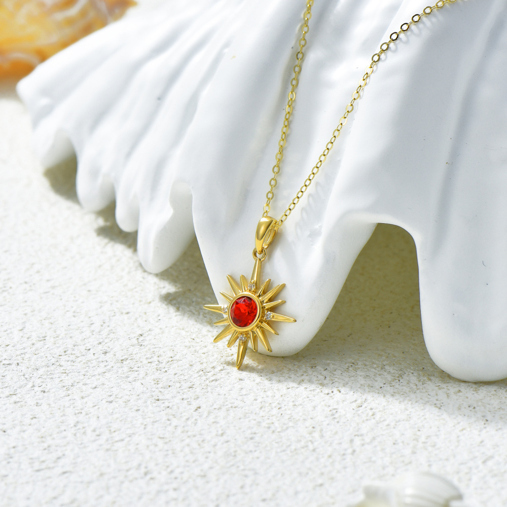 Collar con dije de sol de cristal en oro de 10 quilates para mujer-3