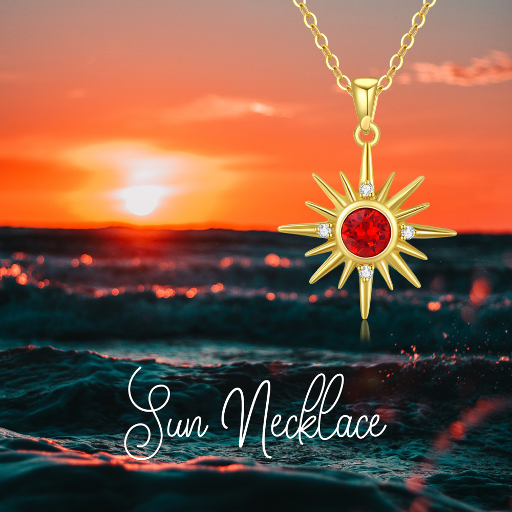 Collar con dije de sol de cristal en oro de 10 quilates para mujer-5
