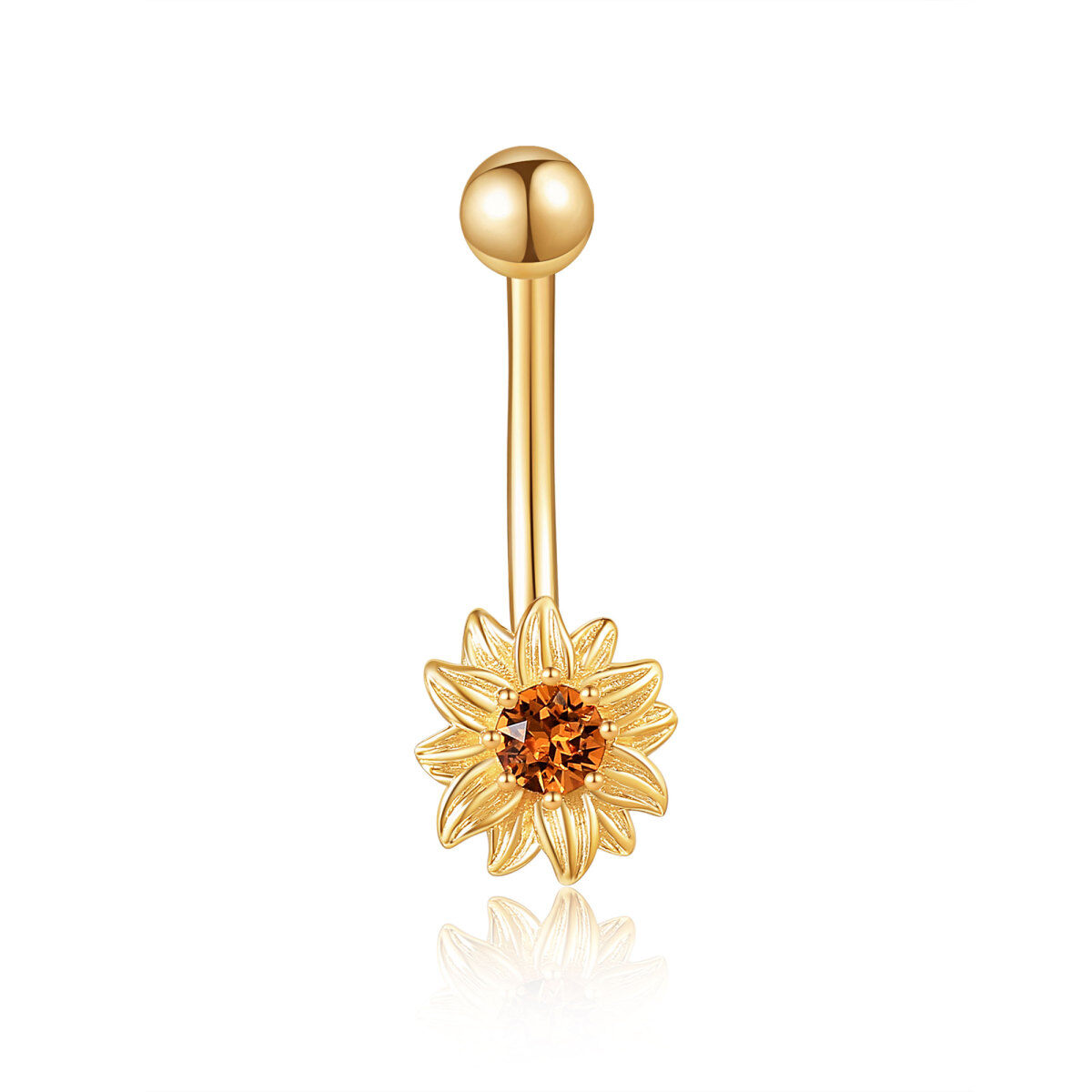 10K Gold Crystal Sunflower Belly Button Ring-1