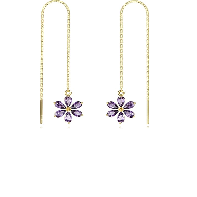 14K Gold Crystal Wildflowers Drop Earrings-1