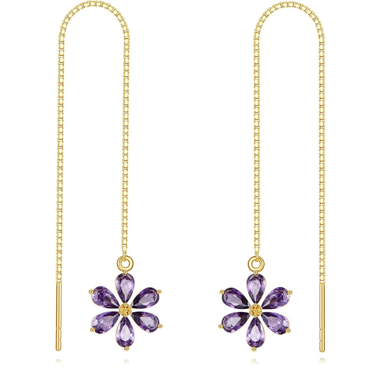 14K Gold Crystal Wildflowers Drop Earrings for Women