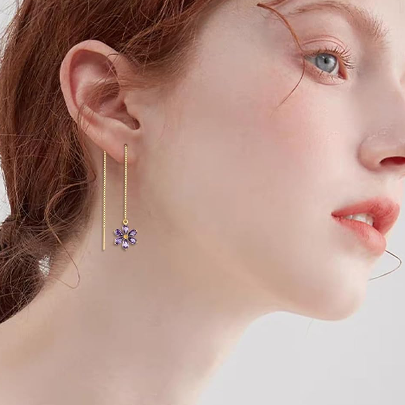 Pendientes colgantes de flores silvestres de cristal en oro de 14 quilates para mujer-2