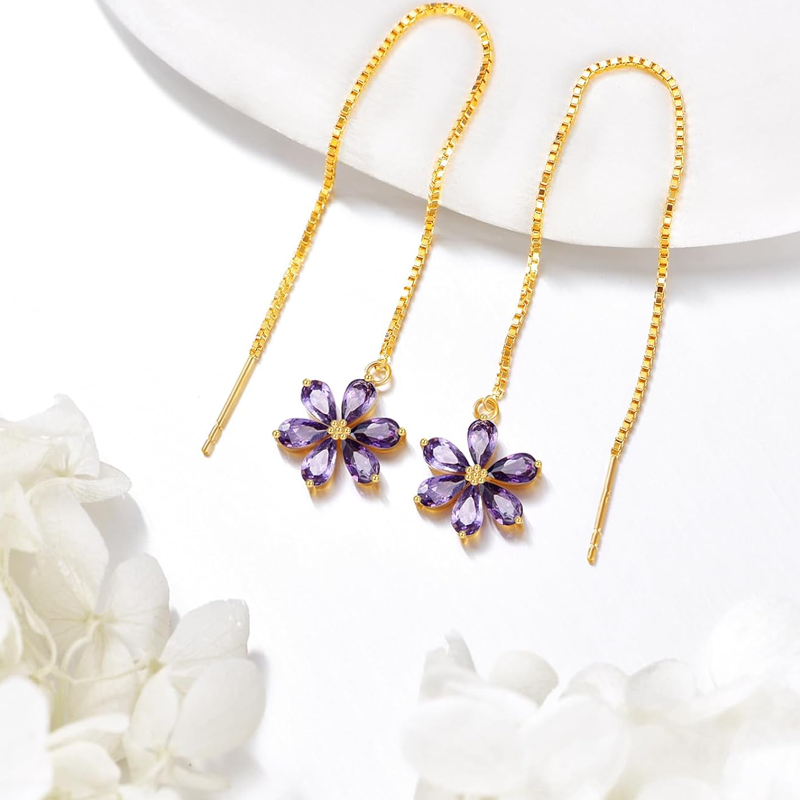 14K Gold Crystal Wildflowers Drop Earrings for Women-3