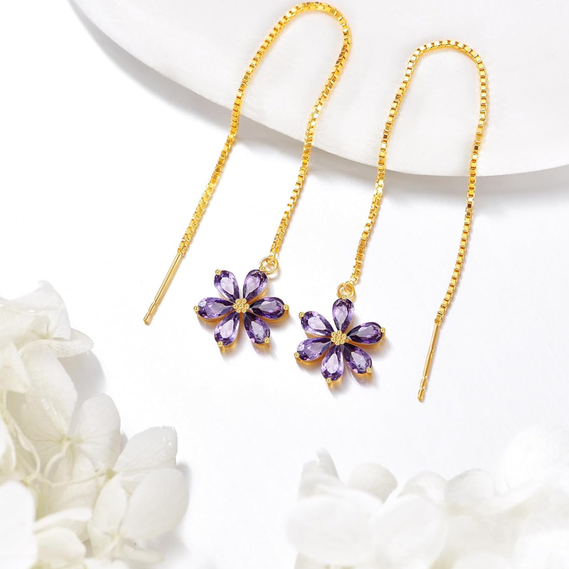 Pendientes colgantes de flores silvestres de cristal en oro de 14 quilates para mujer-3