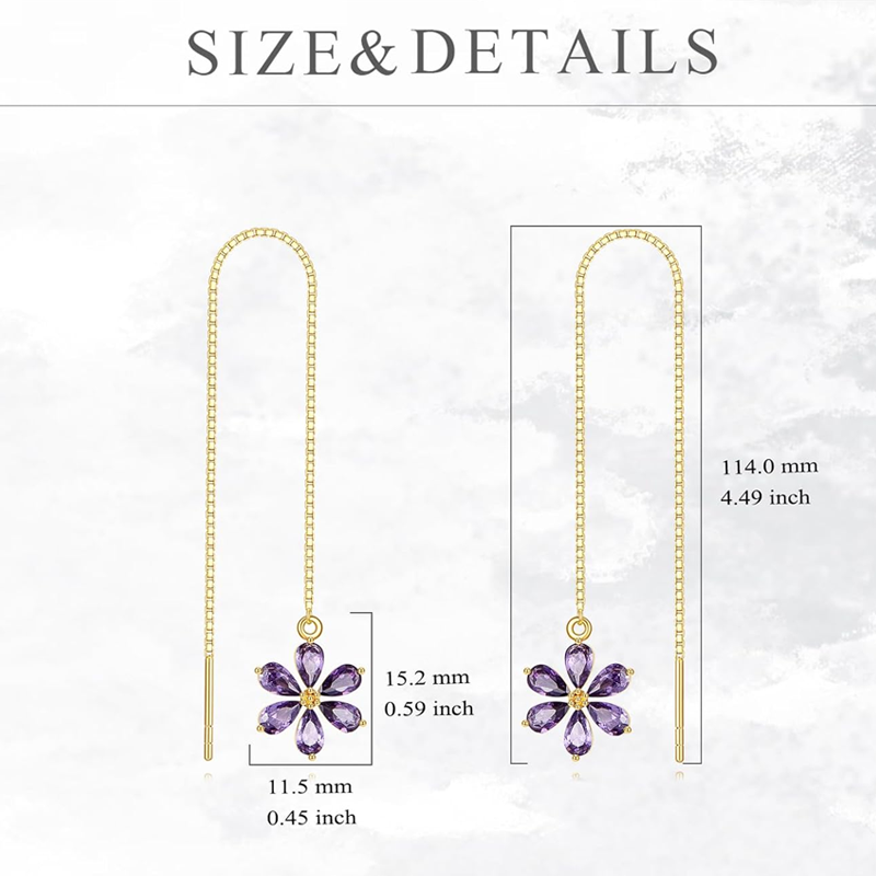 14K Gold Crystal Wildflowers Drop Earrings for Women-4