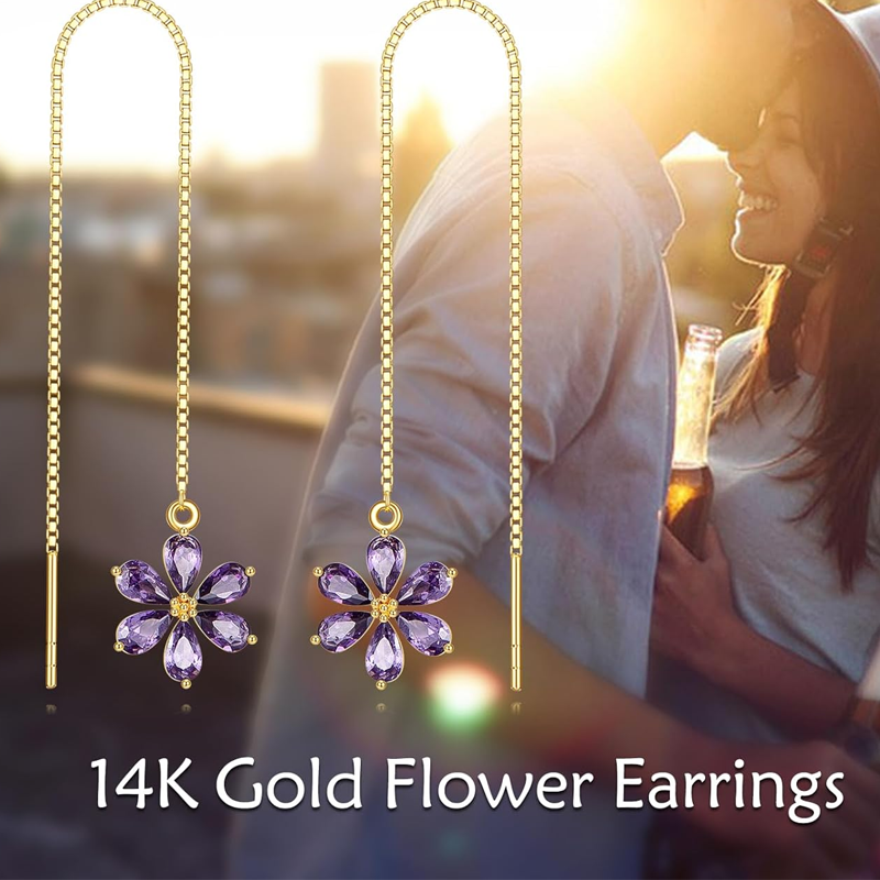 14K Gold Crystal Wildflowers Drop Earrings for Women-5