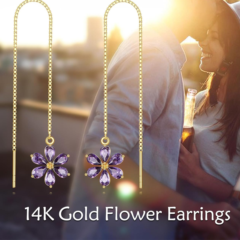 Pendientes colgantes de flores silvestres de cristal en oro de 14 quilates para mujer-5
