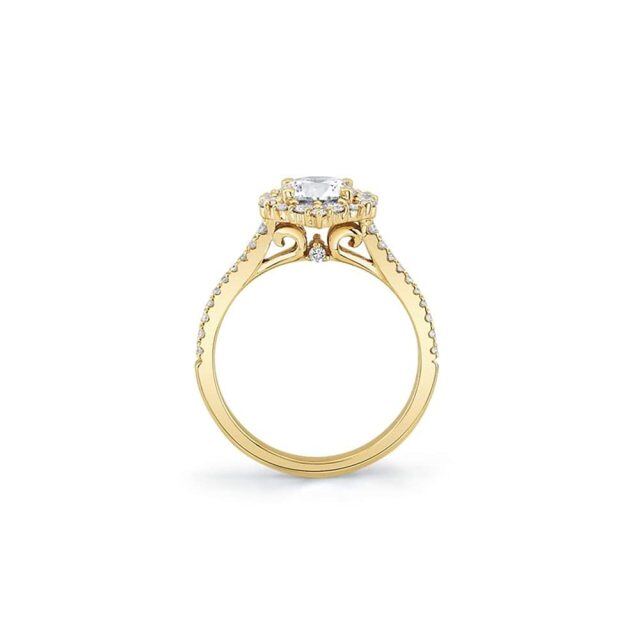 Anel de noivado de casal com gravura personalizada em forma circular de moissanite em ouro 14K 1 CT-3