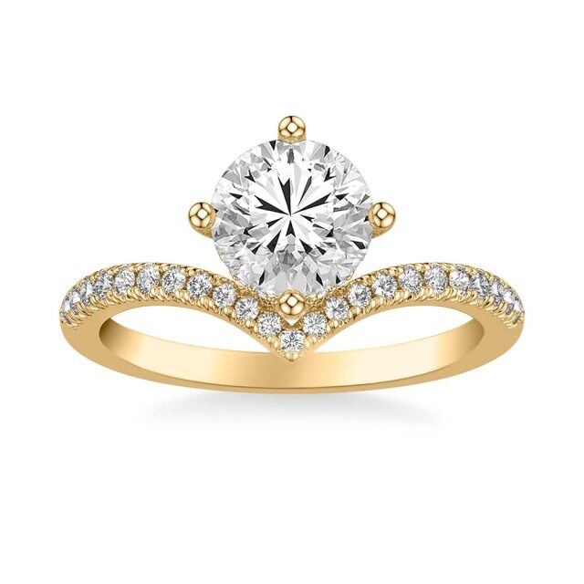 10K Gold 1 CT Circular Shaped Moissanite Personalized Engraving & Couple Engagement Ring-1