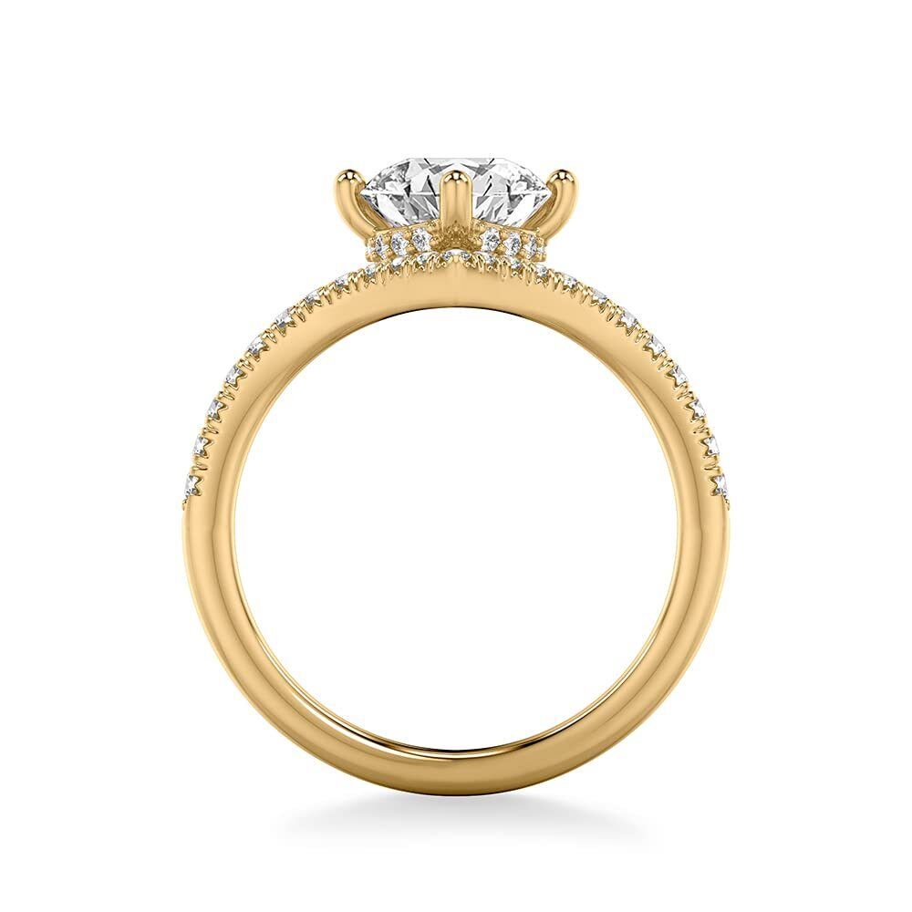 Anel de noivado de casal com gravura personalizada em forma circular de moissanite em ouro 14K 1 CT-3