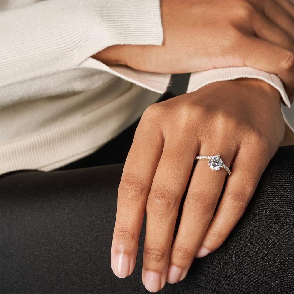 10K White Gold Round Cut Moissanite Engagement Ring-4